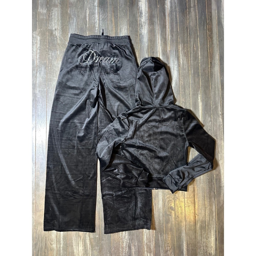 Iris Tracksuit Set Cropped Zip Up Hoodie Wide Leg Pants Dream Rhinestone - Picture 2 of 2